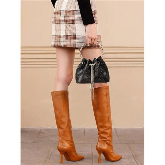 Women's Rhinestone Bucket Bag Sparkly Sequin Evening Handbag Purse with Handle - Picture 1 of 6